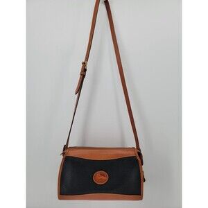 Vintage Dooney & Bourke Classic Zip Top All Weather Leather Black & Tan Purse